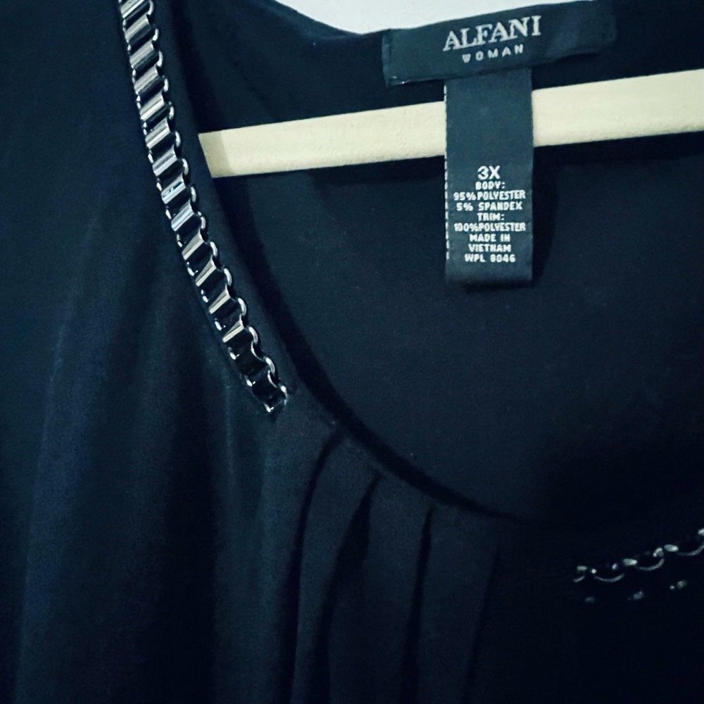 Alfani black dressy tank top. Beautiful chain detail on neck. - Picture 2 of 5